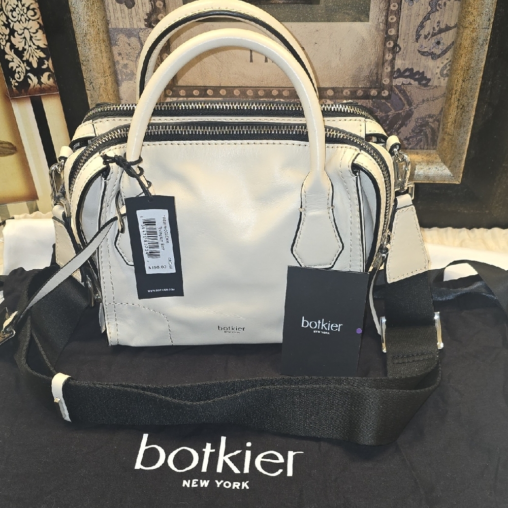 NWT Botkier Cream Satchel W/Black Interior Triple Entry  7 X 8 X 5